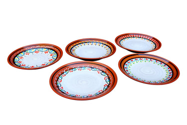Terracotta White, Small Dinner Plates Set of 5 (European Size) - Hand Painted From Spain